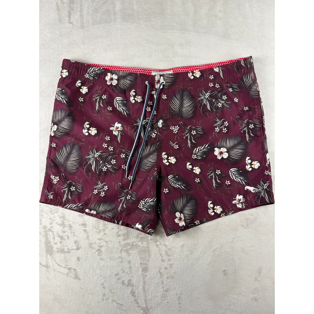 Ted‎ Baker London Mens Swim Trunks Burgundy Tropical Board Shorts Size 5 XL